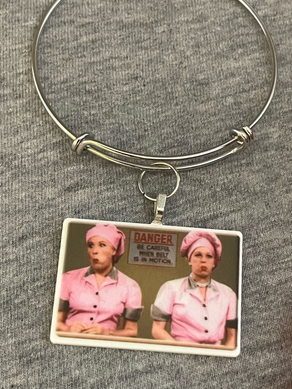 Silver-Tone Bangle Bracelet with Pink Rectangular Photo Charm